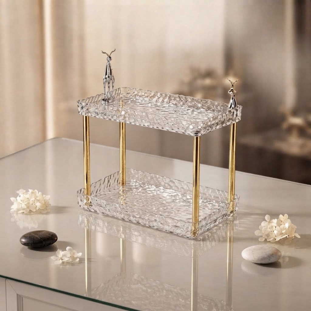 The empty two-tier ripple organiser with gold legs