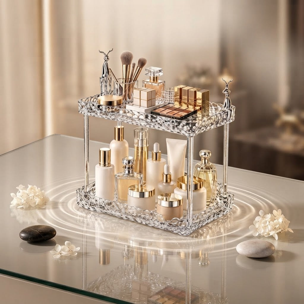 The two-tier organiser full of skincare and makeup