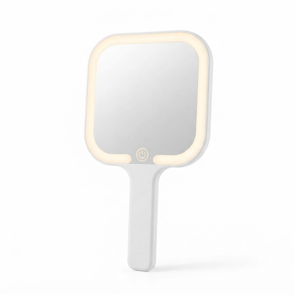 White square LED hand mirror