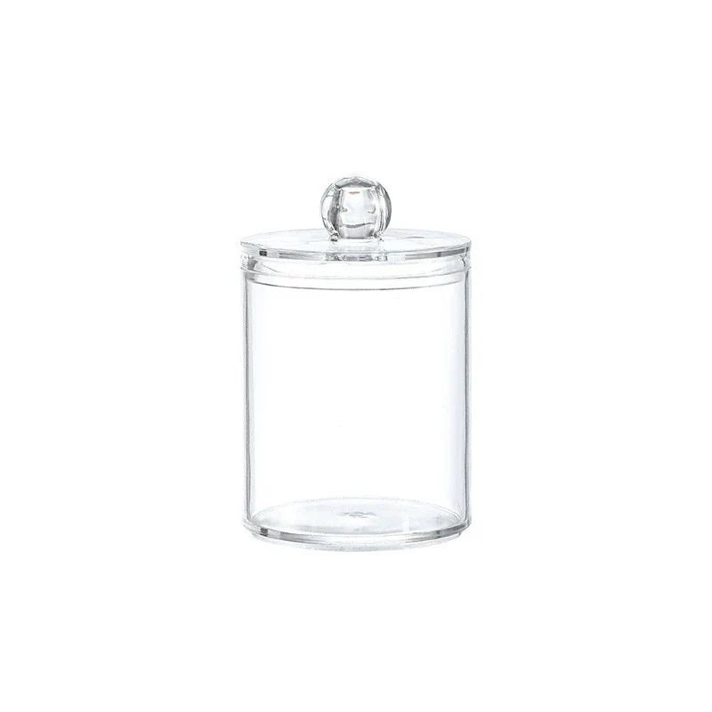Clear cotton bud jar with a lid, empty