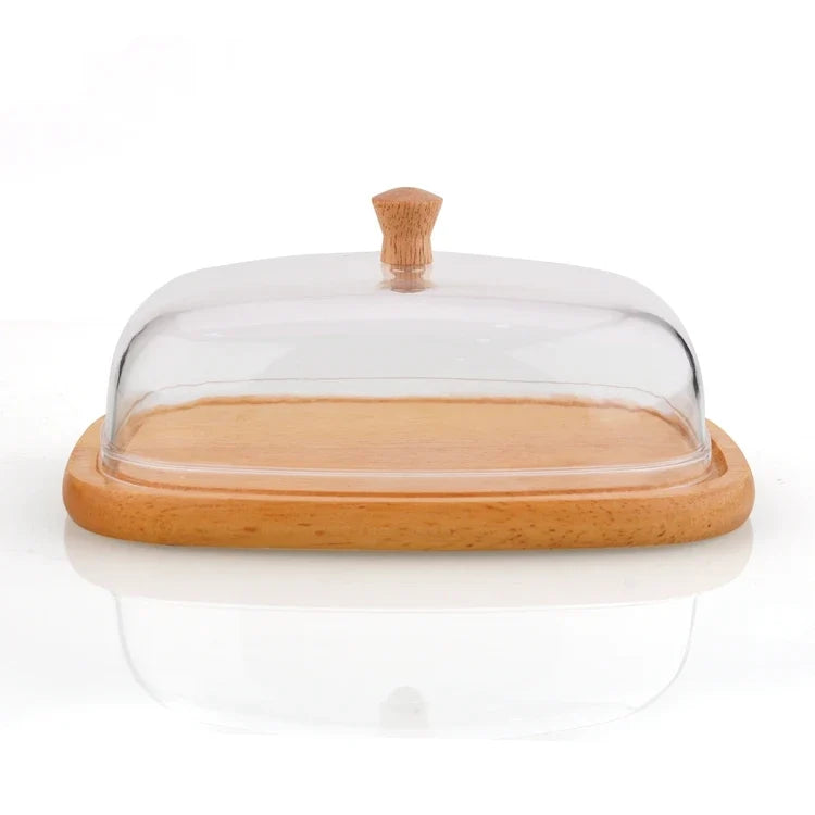 Wooden Butter Dish with Clear Cover