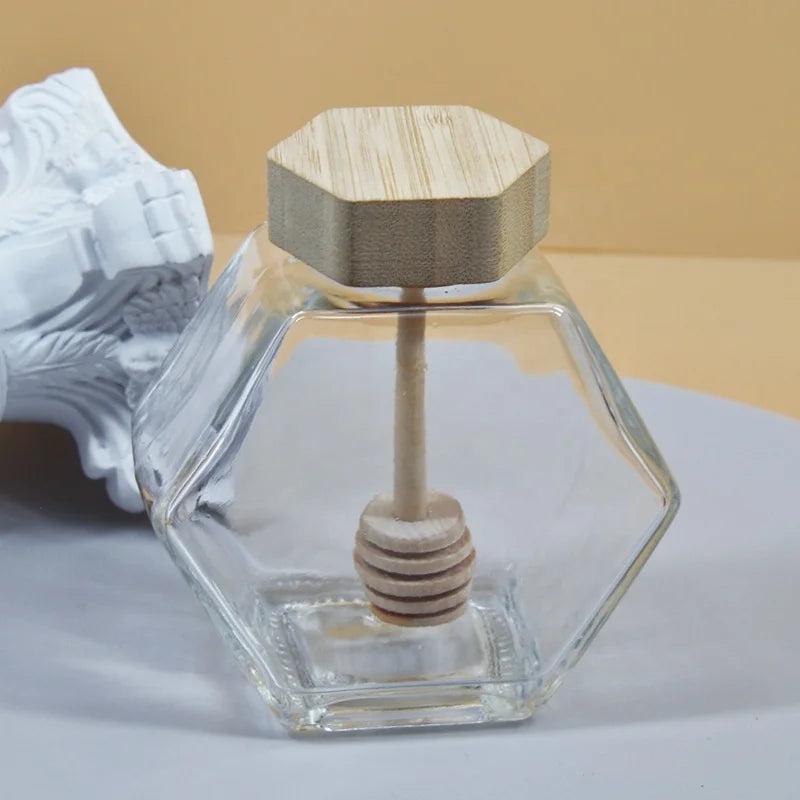 Hexagon Glass Honey Jar with Dipper