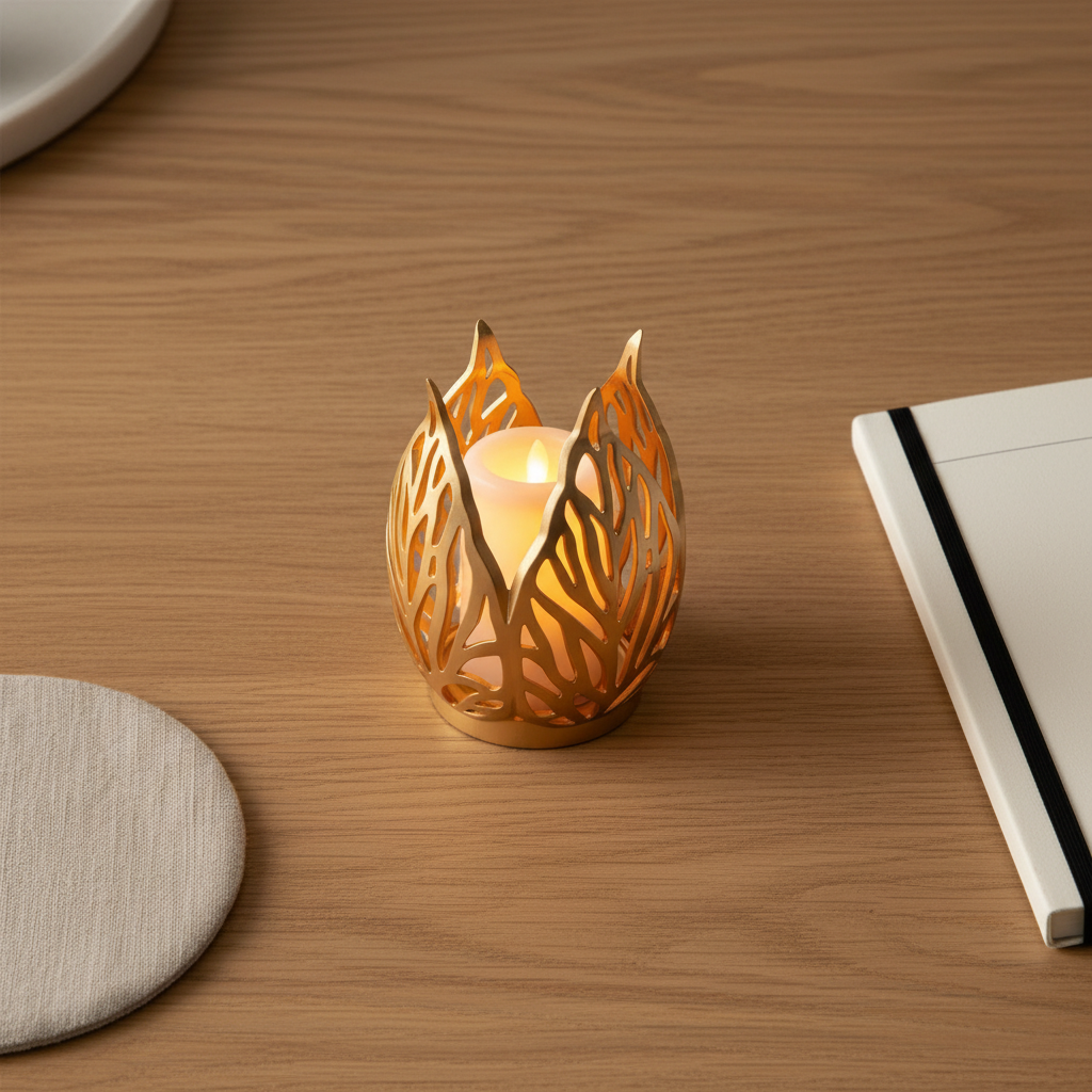 Gold Leaf Tealight Holder, picture 2