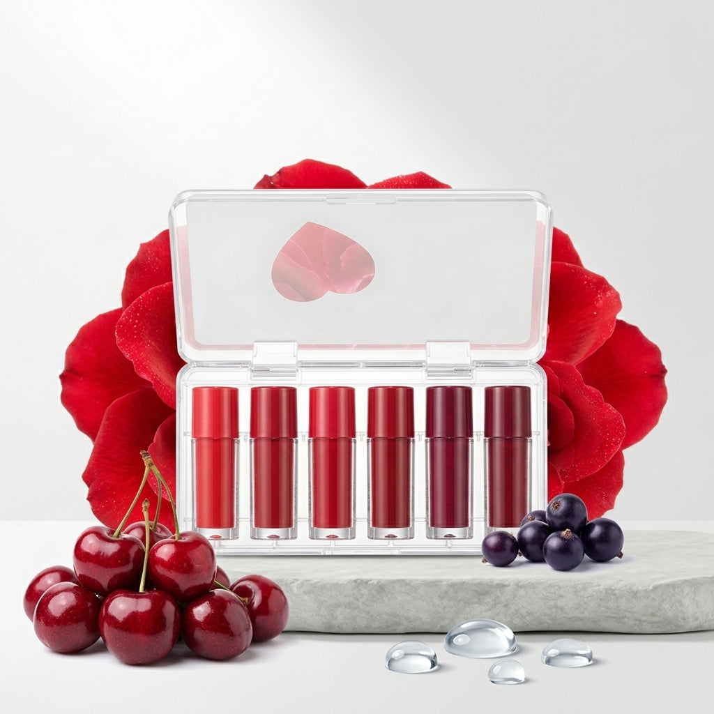 The lip gloss set with red roses and cherries