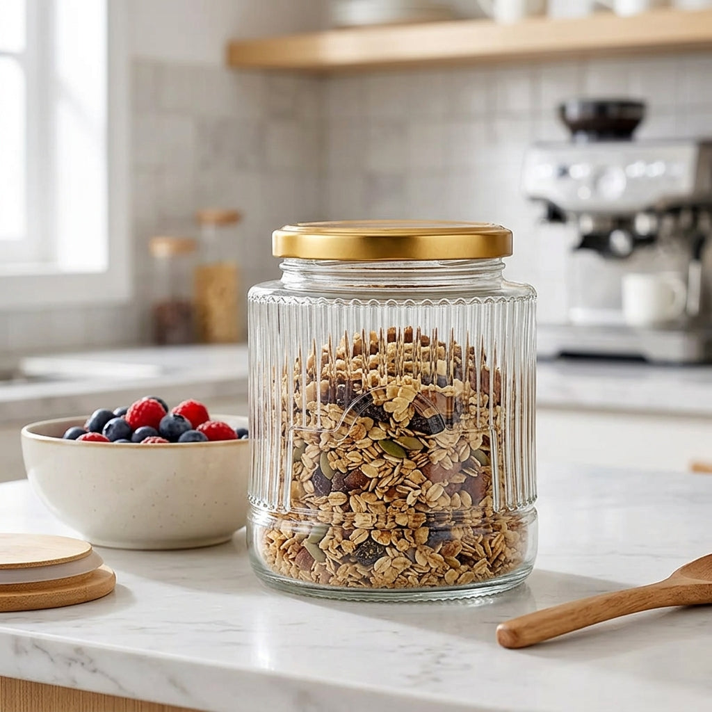 Ribbed Glass Jar with Gold Lid, picture 2