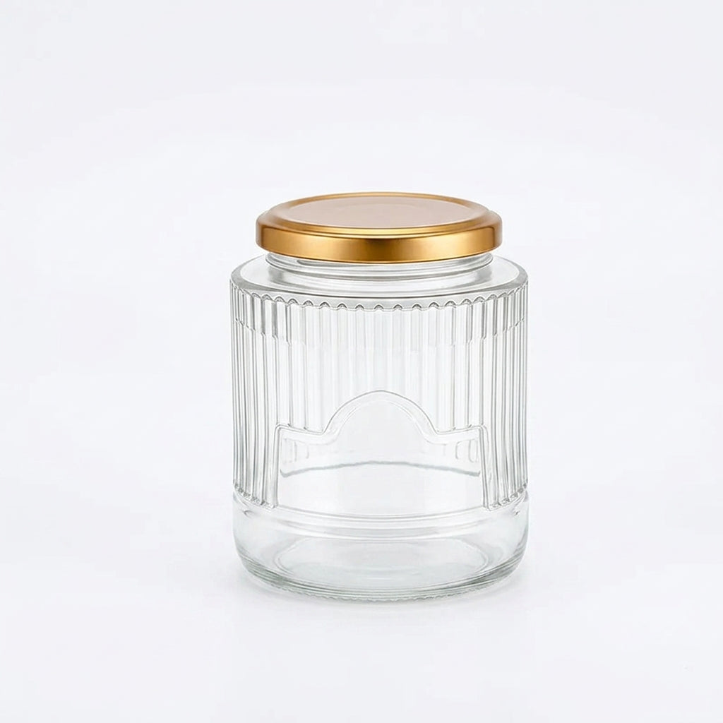 Ribbed Glass Jar with Gold Lid