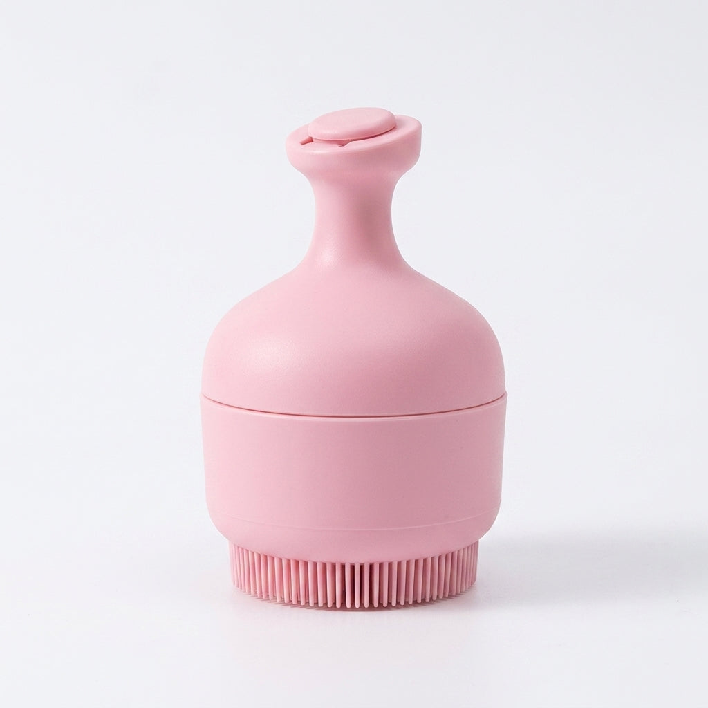 Pink silicone ice face roller with a cleansing brush base