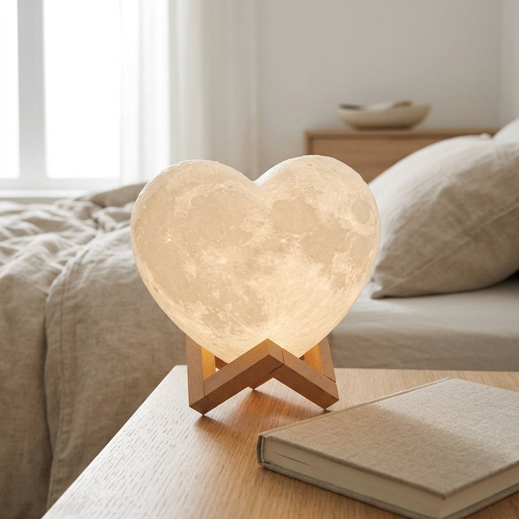 Heart Moon Lamp With Wooden Stand