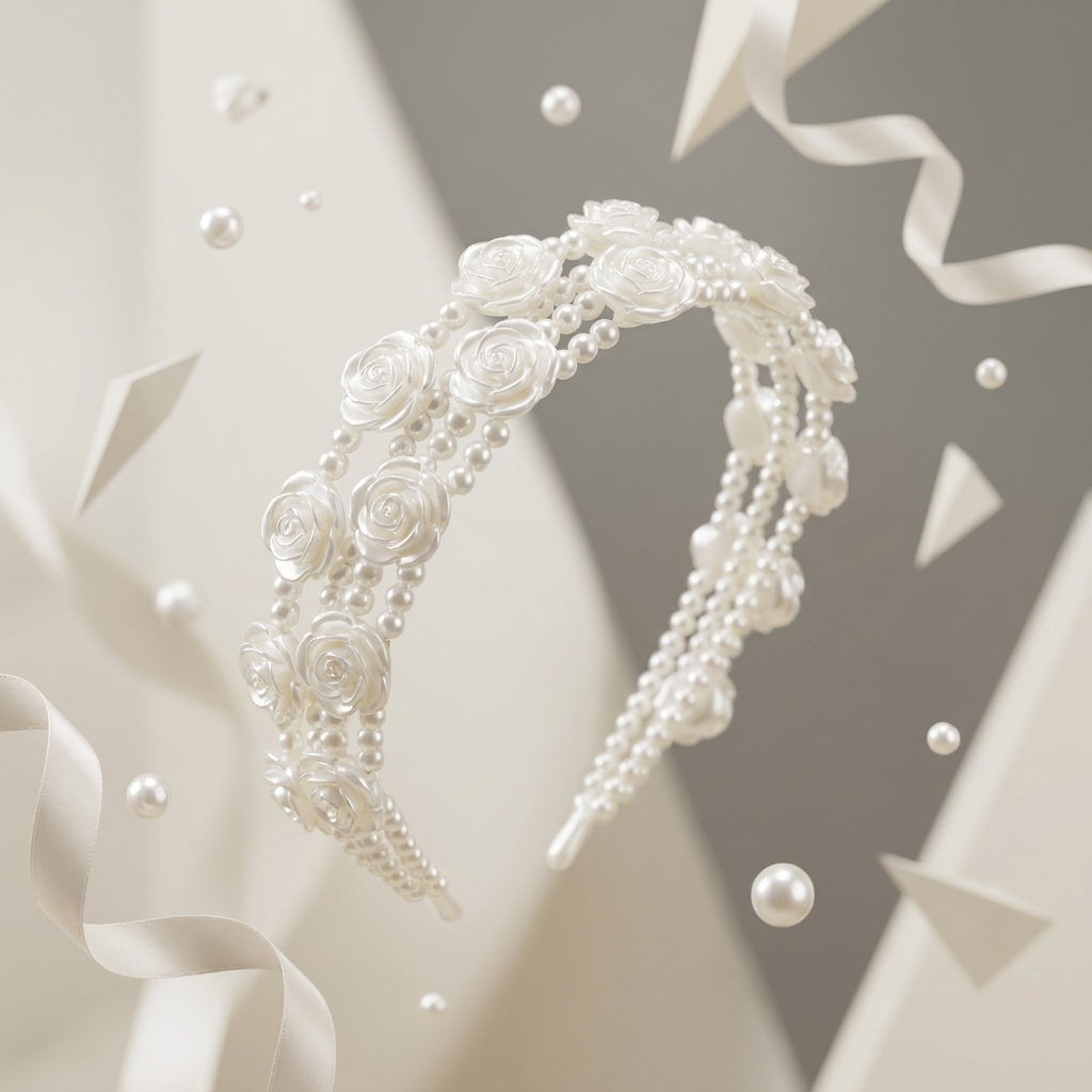 The pearl and rose headband with scattered pearls