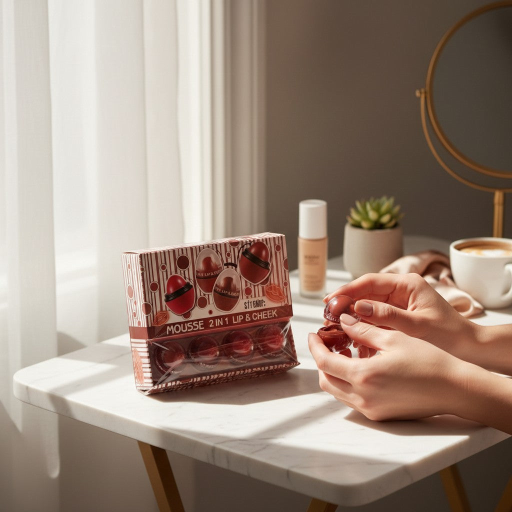 The mousse ball box on a dressing table