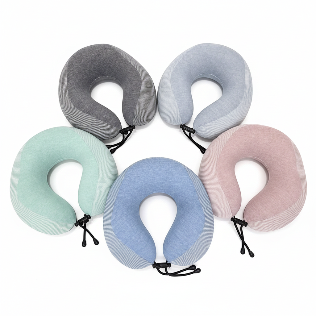 Soft travel neck pillows in grey, blue, mint and pink