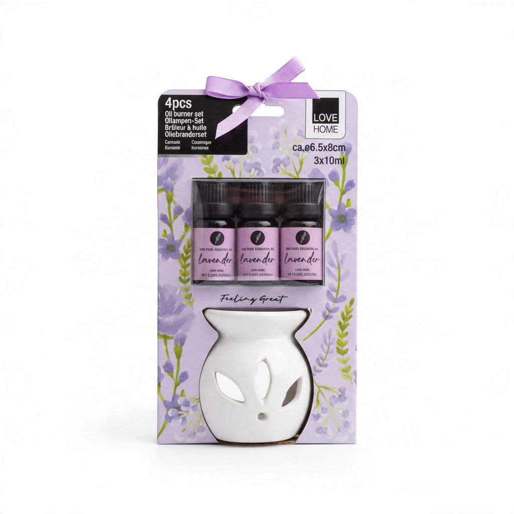 The oil burner and fragrance oil set in its pack
